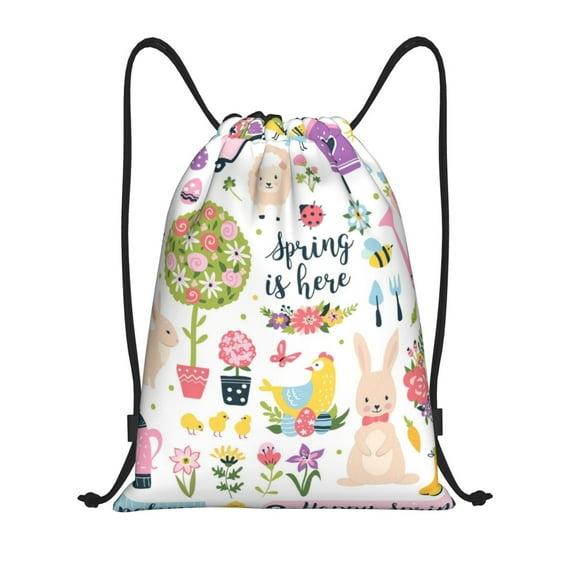 Easygdp Spring Flowers Birds Drawstring Backpack, Beach Sackpack, Travel Sackpack Lightweight for Sports, Gym, Travel, Swimming - Medium