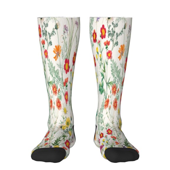 Easygdp Spring floral Sport Knee High Socks Soccer Socks Calf Compression Athletic Socks for Men and Women