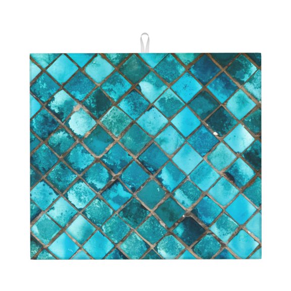 Easygdp Square Glass Mosaic Microfiber Dish Drying Mat for Kitchen Counter,Heat Resistant Drainer Mats with Non-slip Backed,Super absorbent