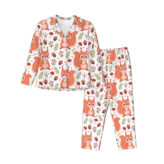 Easygdp Squirrel And Women's Long-Sleeve Shirt and Full-Length Bottom Pajama Set,Two Piece Loungewear Soft Pajama Top and Pants Pjs Sleepwear-Small
