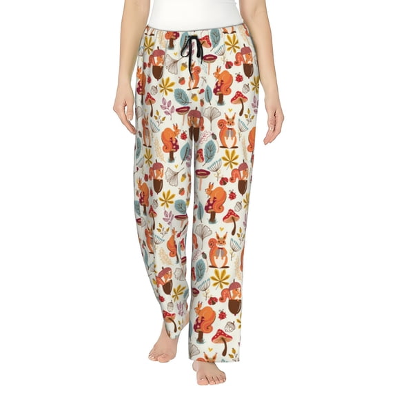 Easygdp Squirrel Nuts Mushroom Women's Drawstring Pajama Pants | Lounge Joggers Sweatpants | Comfy Sleepwear | Yoga Pants-Small