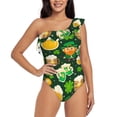thumbnail image 1 of Easygdp St Patrick's Day10 Women's One Shoulder Ruffle Monokini Bathing Suits with Removable Chest Pad, Quick Drying - Large, 1 of 8