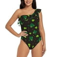 thumbnail image 1 of Easygdp St. Patrick's Day8 Women's One Shoulder Ruffle Monokini Bathing Suits with Removable Chest Pad, Quick Drying - Medium, 1 of 8