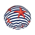 thumbnail image 1 of Easygdp Starfish Navy Blue Stripe Shower Caps for Women, Double Waterproof Layers Shower Cap, Quick Drying Bath Hair Cap Reusable, 1 of 9