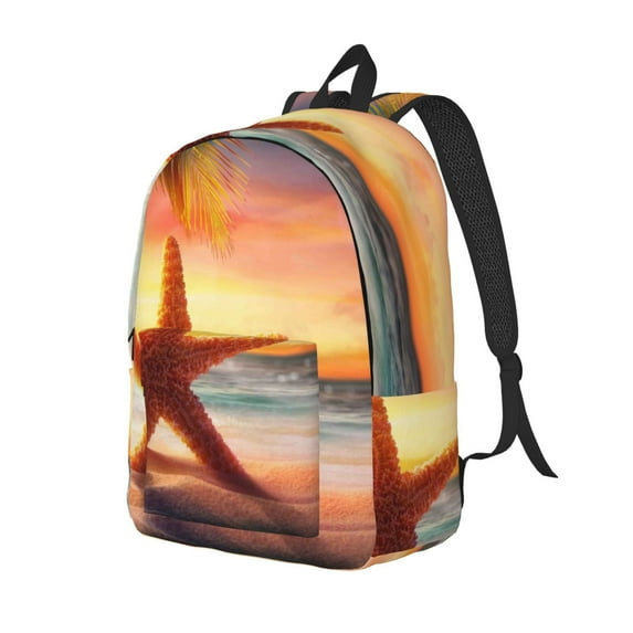Easygdp Starfish Sunset Sea Beach Durable Canvas Laptop Backpack,Water-Resistant,Adjustable Shoulder Strap,Large Capacity,Lightweight, Fits 15-17in Laptops for School,Work,Travel-Medium