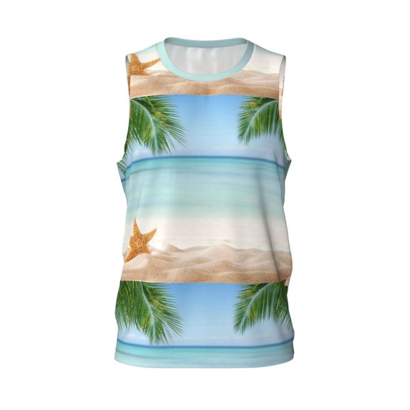 Easygdp Starfish in Beach Men's Mesh Basketball Jersey Quick Drying Sleeveless Shirts Fitted Muscle Tank Tops Sport Round Neck T-Shirt - Small
