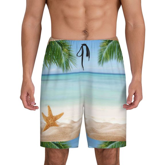 Easygdp Starfish in Beach Men's Short Pajama Pants, Sleep Shorts, Household Pants, Casual Pants with Pockets - Medium