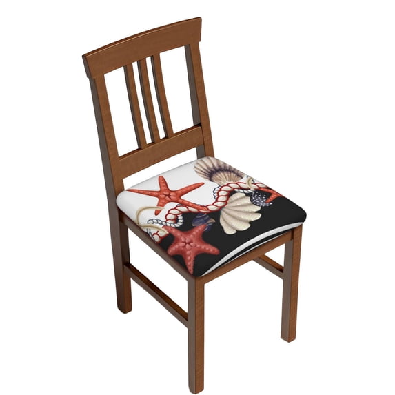 Easygdp Starfishes Shells Square Chair Cushion Cover Stretch Chair Seat Covers Removable Washable for Hotel, Bedroom, Office