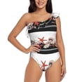 thumbnail image 1 of Easygdp Starfishes Shells Women's One Shoulder Ruffle Monokini Bathing Suits with Removable Chest Pad, Quick Drying - Medium, 1 of 8