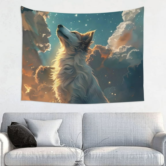 Easygdp Starry Sky Cloud Wolf Tapestrys Boutique Decor Wall Hanging for Living Room Bedroom Office Decor 29x37in