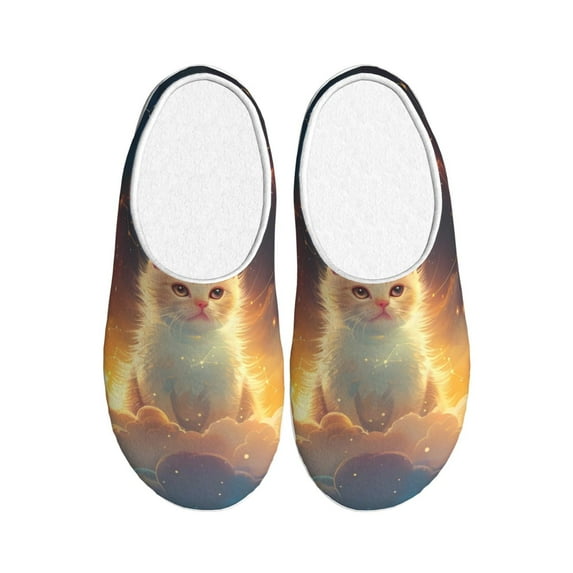 Easygdp Starry Sky Constellation Cat Slippers for Women Mens Winter Warm Home Slippers Plush Slip on House Slippers for Indoor Outdoor Shoes-35/36