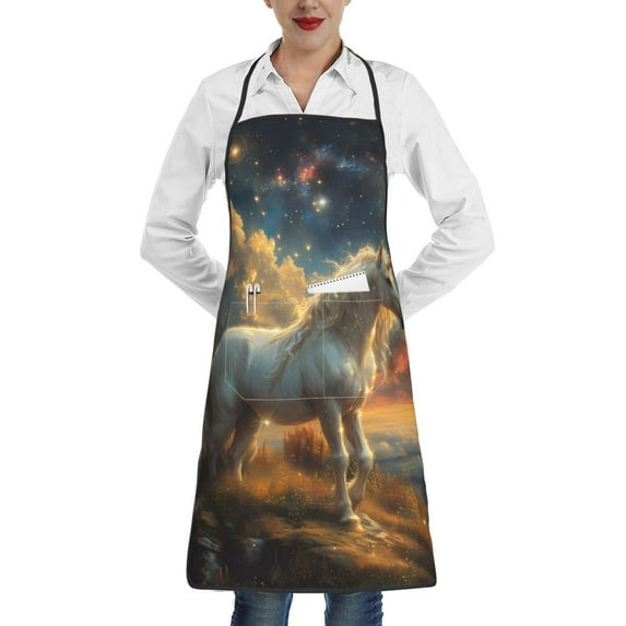 Easygdp Starry Sky White Horse Apron Waterdrop Resistant with 2 Pockets,Oil Resistant Cooking Kitchen Chef Apron for Women Men