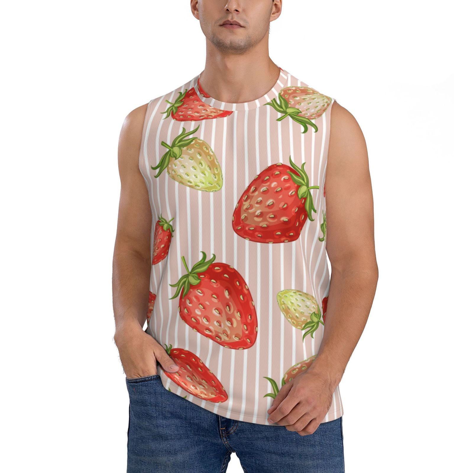 Easygdp Strawberries Men's Breathable Tank Tops Sleeveless Sporty T ...