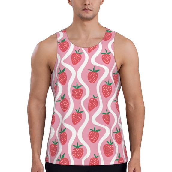 Easygdp Strawberries Men's Tank Top, Sleeveless Muscle T Shirts, Breathable, Quick-Dry, Loose for Gym, Running, Fitness - Large