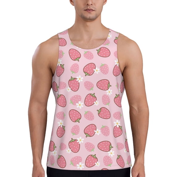 Easygdp Strawberries Men's Tank Top, Sleeveless Muscle T Shirts, Breathable, Quick-Dry, Loose for Gym, Running, Fitness - Large