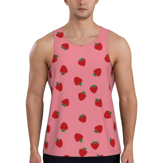 Easygdp Strawberries Men's Tank Top, Sleeveless Muscle T Shirts, Breathable, Quick-Dry, Loose for Gym, Running, Fitness - Small