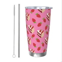 Easygdp Strawberry Cake 20oz Stainless Steel Vacuum Insulated Double Wall Travel Tumbler, Durable Insulated Coffee Mug with Spillproof Lid-Straw Two-piece Set