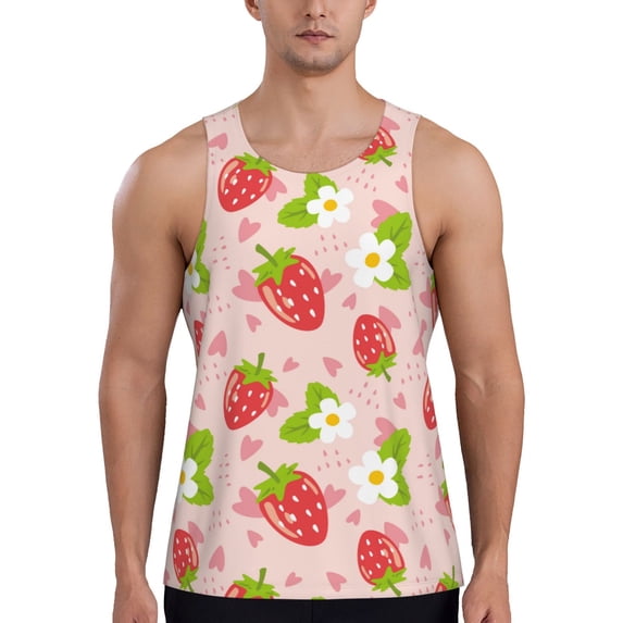 Easygdp Strawberry Floral Men's Tank Top, Sleeveless Muscle T Shirts, Breathable, Quick-Dry, Loose for Gym, Running, Fitness - Small