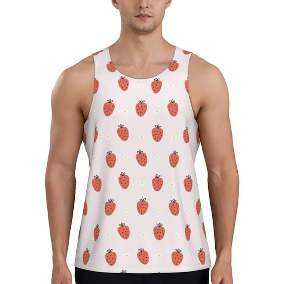 Easygdp Strawberry Men's Tank Top, Sleeveless Muscle T Shirts, Breathable, Quick-Dry, Loose for Gym, Running, Fitness - Large