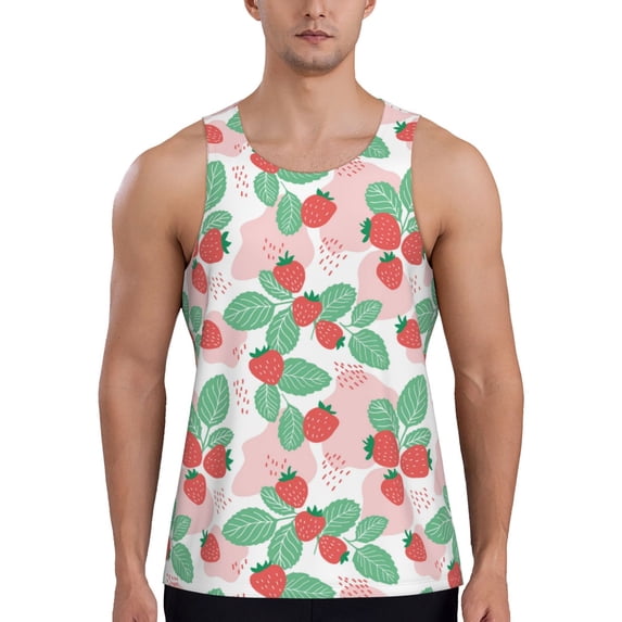 Easygdp Strawberry Men's Tank Top, Sleeveless Muscle T Shirts, Breathable, Quick-Dry, Loose for Gym, Running, Fitness - X-Large