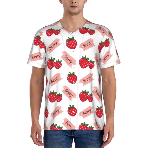 Easygdp Strawberry Mens T-Shirts Baseball Vintage Fashionable Lightweight Casual Crew Neck Slim Fit with Long Sleeves-Medium