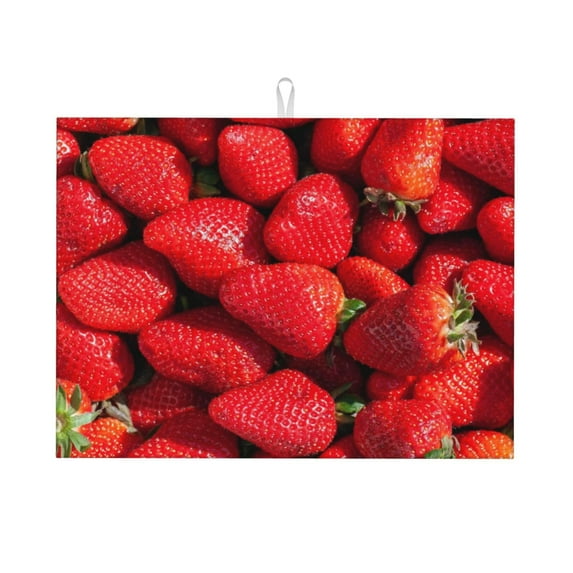 Easygdp Strawberry Red Microfiber Absorbent Dish Drying Pad,Kitchen Drying Mat,Can Be Hung, Strong Water Absorption Capacity,Quick Drying