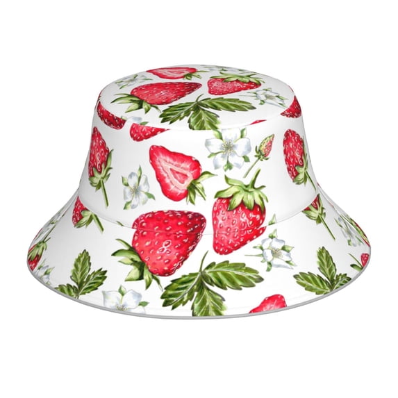 Easygdp Strawberry1 Double-Sided Reflective Fisherman Hat,Sun Visor,Casual Hat,Fluorescent Hat,Suitable For Outdoor And Night Walking,Unisex