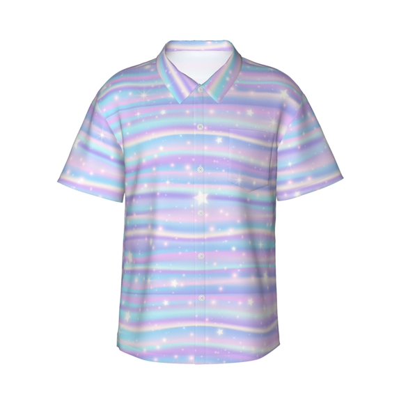 Easygdp Striped Gradient Men's Hawaiian Shirts Print Lapel Short Sleeve for Beach, vacation, party, casual occasions - Large