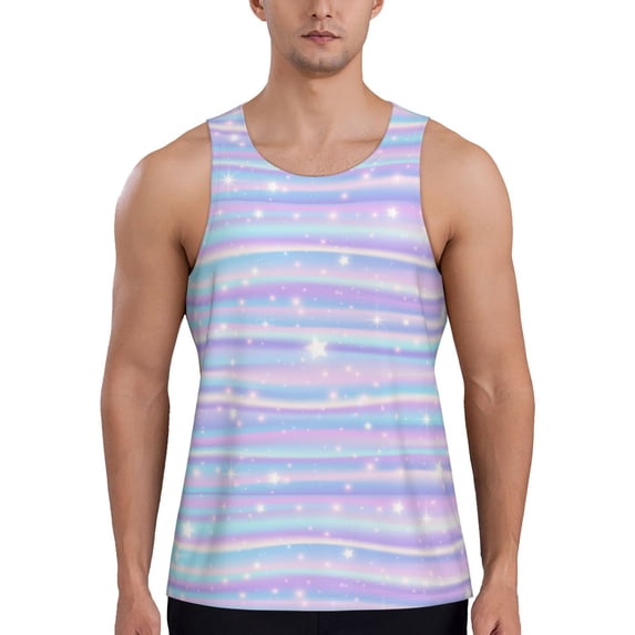 Easygdp Striped Gradient Men's Tank Top, Sleeveless Muscle T Shirts, Breathable, Quick-Dry, Loose for Gym, Running, Fitness - X-Large