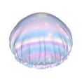 thumbnail image 1 of Easygdp Striped Gradient Shower Caps for Women, Double Waterproof Layers Shower Cap, Quick Drying Bath Hair Cap Reusable, 1 of 9