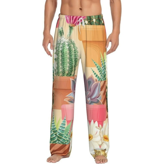 Easygdp Succulent And Cactus Men's Pajama Pant, Sleep Elastic Waistband Lounge Pants - X-Large