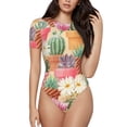 thumbnail image 1 of Easygdp Succulent And Cactus Women's One-Piece Swimsuit Slim Fit Crew Neck Bodysuit Athletic Swimwear with Concealed Buckle - Large, 1 of 9