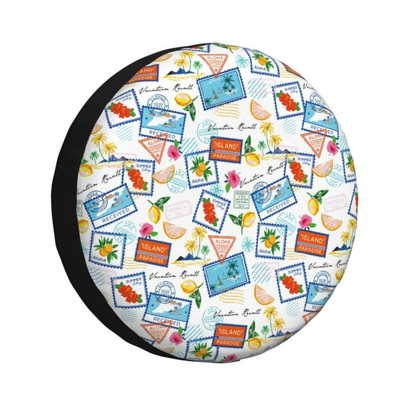 Easygdp Summer Stamp Automobile Tire Dust Cover, 14-17in Spare Tire Cover Universal Fit for Trailer, Car, Truck, SUV, Jeep - 16 inch