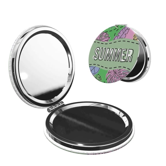 Easygdp Summer Travel Makeup Mirror, 2X Magnifying Mirror 2-Sided Travel Essential Mirror, Magnetic Portable Mirror-Round Shape