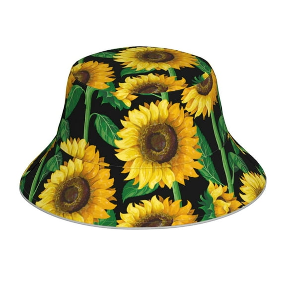 Easygdp Sunflower 1 Double-Sided Reflective Fisherman Hat for Outdoor and Night Walking, Unisex