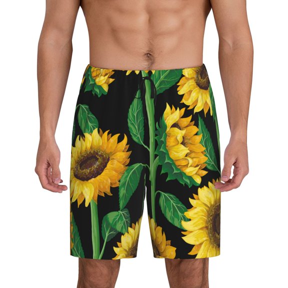 Easygdp Sunflower 1 Men's Short Pajama Pants, Sleep Shorts, Household Pants, Casual Pants with Pockets - Small