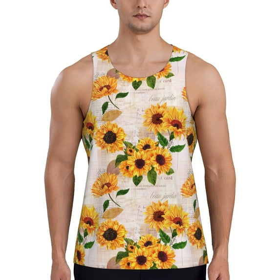 Easygdp Sunflower 5 Men's Tank Top, Sleeveless Muscle T Shirts, Breathable, Quick-Dry, Loose for Gym, Running, Fitness - Small