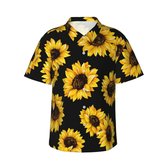 Easygdp Sunflower 6 Men's Hawaiian Shirts Print Lapel Short Sleeve for Beach, vacation, party, casual occasions - X-Large