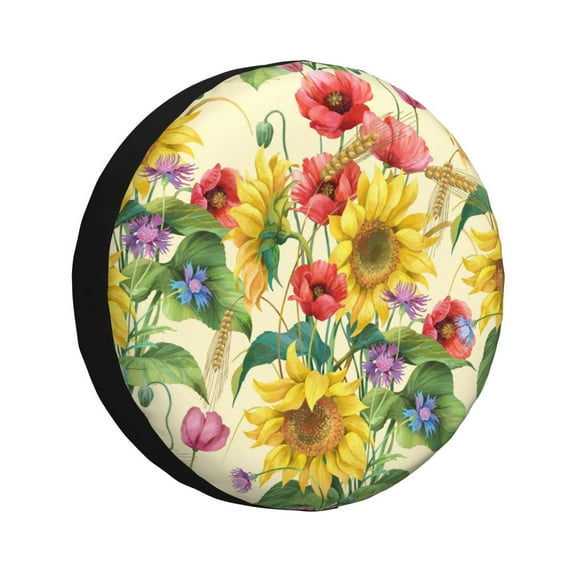 Easygdp Sunflower Cornflower Poppy Wheel Sun Guard, Spare Tire Cover,Universal Trailer Suv Truck Camper Travel,Easy To Install And Remove -14 Inch