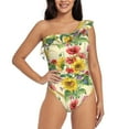 thumbnail image 1 of Easygdp Sunflower Cornflower Poppy Women's One Shoulder Ruffle Monokini Bathing Suits with Removable Chest Pad, Quick Drying - X-Large, 1 of 8
