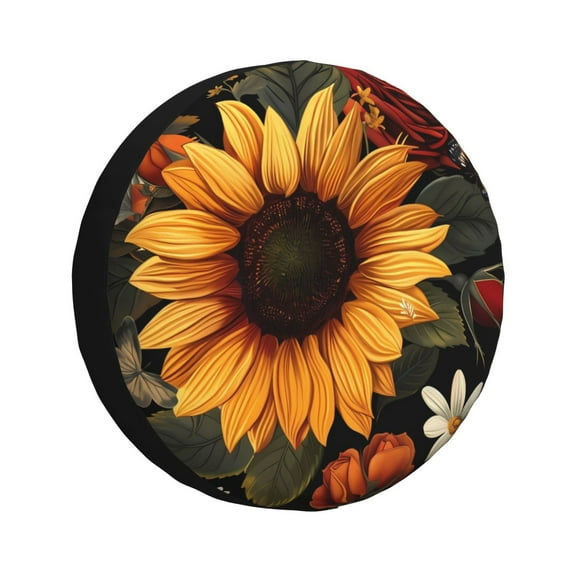 Easygdp Sunflower Floral Butterfly Wheel Cover,Spare Tire Cover,4-17in Spare Tire Cover Universal Fit for Trailer, Car, Truck, SUV, Jeep-14 inch