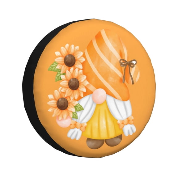 Easygdp Sunflower Gnomes 2 Automobile Tire Dust Cover, 14-17in Spare Tire Cover Universal Fit for Trailer, Car, Truck, SUV, Jeep - 16 inch