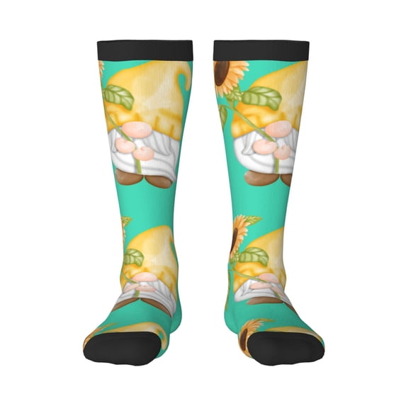 Easygdp Sunflower Gnomes5 Soccer Socks Sport Knee High Socks Calf Compression Athletic Socks for Men and Women