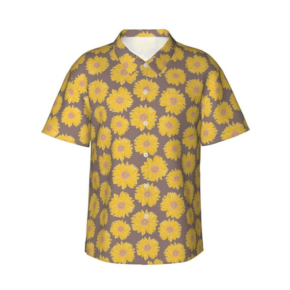 Easygdp Sunflower Men's Hawaiian Shirts Print Lapel Short Sleeve for Beach, vacation, party, casual occasions - Medium