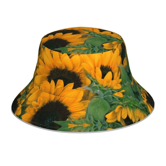 Easygdp Sunflowers 7 Double-Sided Reflective Fisherman Hat,Sun Visor,Casual Hat,Fluorescent Hat,Suitable For Outdoor And Night Walking,Unisex
