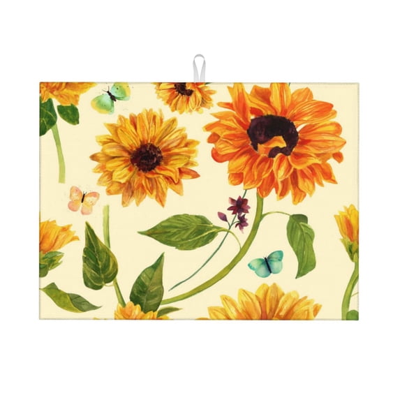 Easygdp Sunflowers And Butterflies Microfiber Absorbent Dish Drying Pad,Kitchen Drying Mat,Can Be Hung, Strong Water Absorption Capacity,Quick Drying