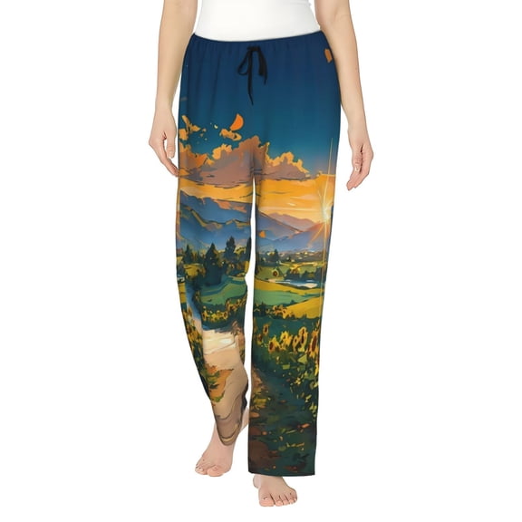Easygdp Sunflowers At Sunset Women's Drawstring Pajama Pants | Lounge Joggers Sweatpants | Comfy Sleepwear | Yoga Pants-X-Large
