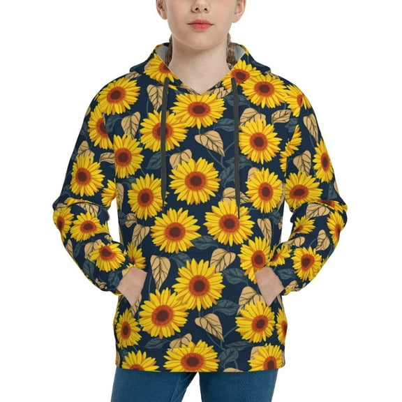 Easygdp Sunflowers Boys Hoodie Kids Sweatshirt Youth Pullover With Hood-Large