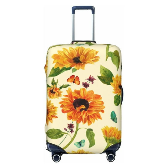 Easygdp Sunflowers And Butterflies Double-Sided Printed Elastic Suitcase Protective Cover,Invisible Zipper, Business Trip Luggage Cases,Washable And Resistant To Falling -Large
