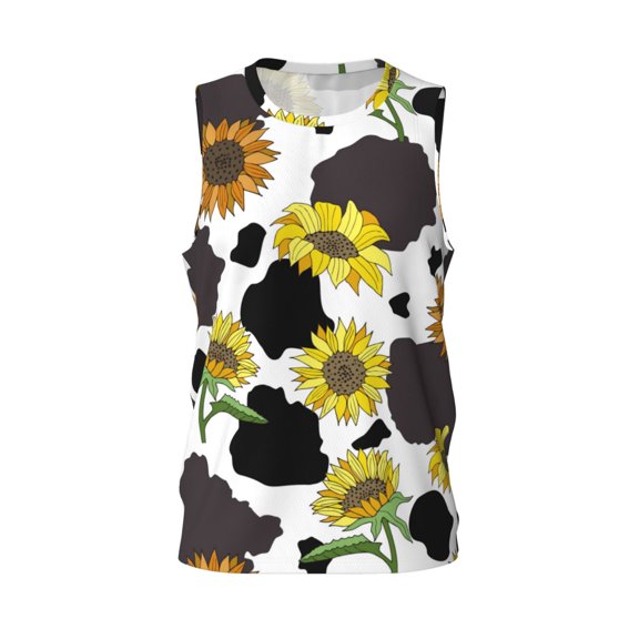 Easygdp Sunflowers Country Men's Mesh Basketball Jersey Quick Drying Sleeveless Shirts Fitted Muscle Tank Tops Sport Round Neck T-Shirt - Large